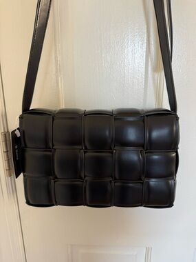 Black Woven-Panel Shoulder Bag